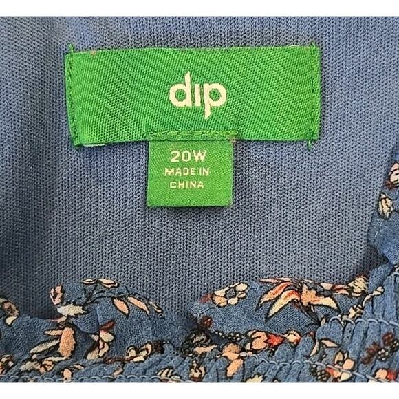 Dip Dress Womens Plus 20 W Blue Floral Cottage Sheer Long Puff Sleeves Peasant - Picture 3 of 11